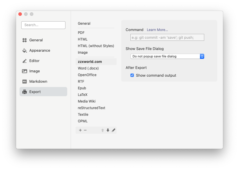Typora 导出配置界面
