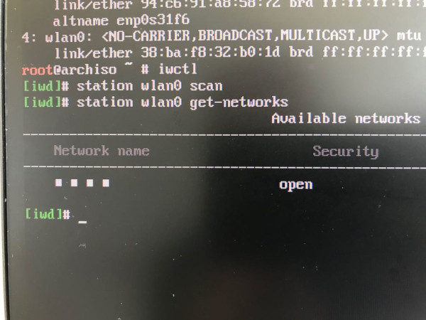 Arch Linux 安装时的 Wifi 扫描结果